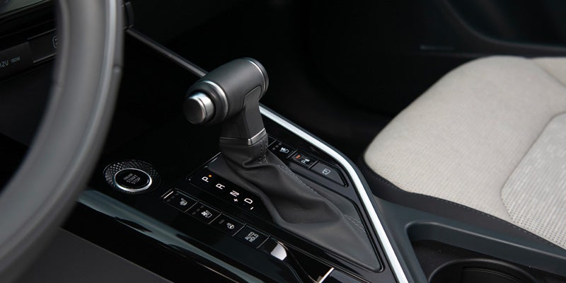 Car interior gear shift lever and center console close-up